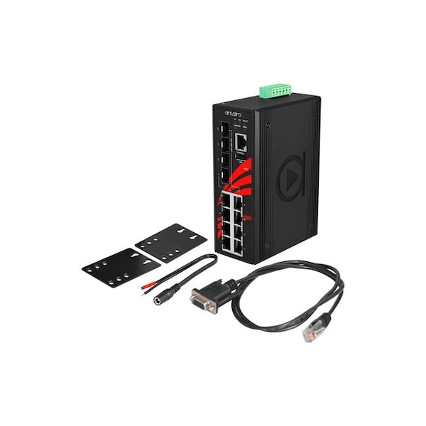 12-Port Industrial Gigabit Light Layer 3 Managed Ethernet Switch, w/8-10/100/1000Tx + 4-100/1000 SFP